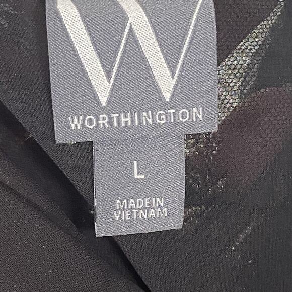 Worthington Blouse Women's Large Semi-Sheer Embroidered Sequins Floral Collared - Picture 4 of 6